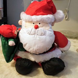 Puffy Nylon Large Santa Claus with Elf In Toy Bag